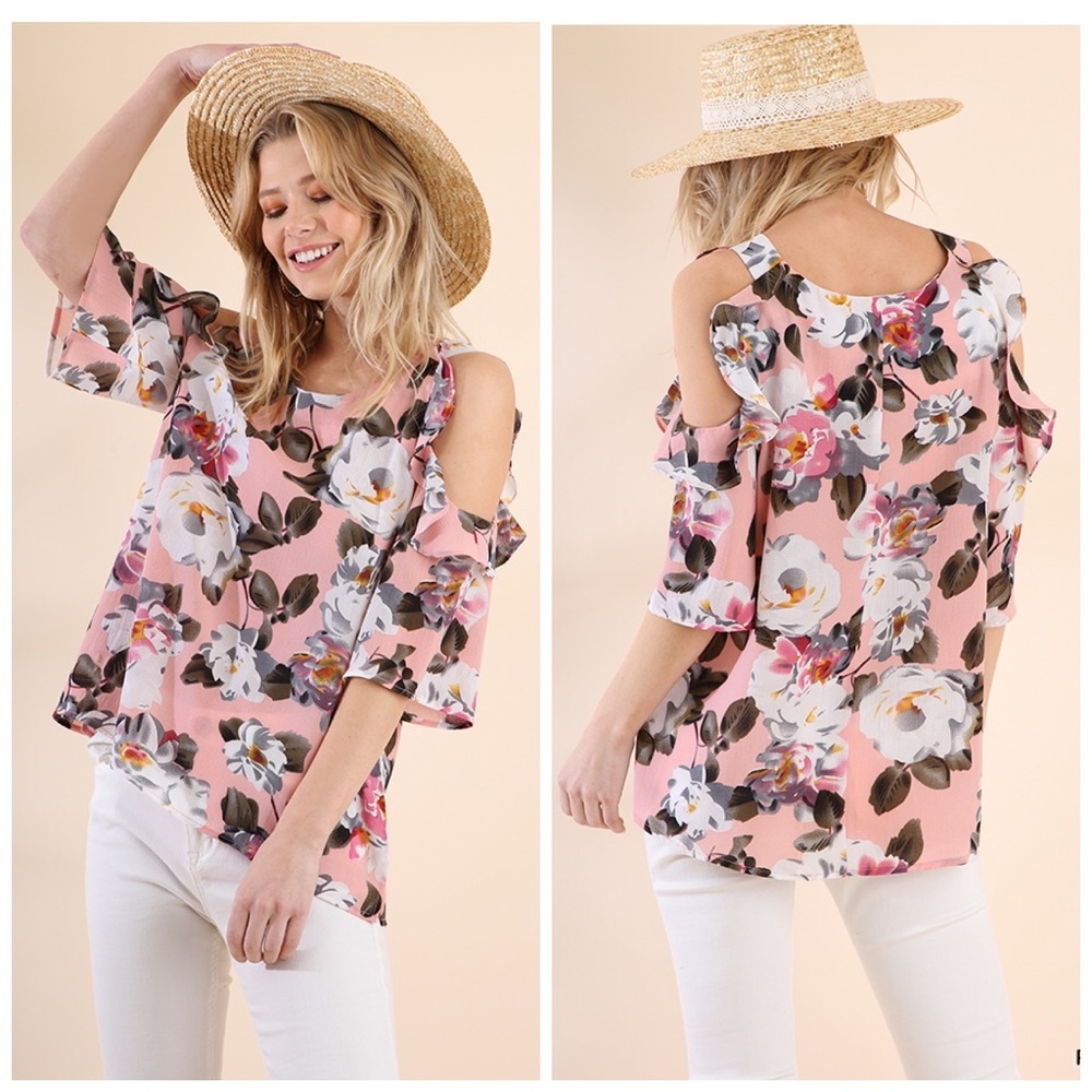 LAST 1!! 🌸So pretty! Ruffles cold shoulder top! - Picture 2 of 5